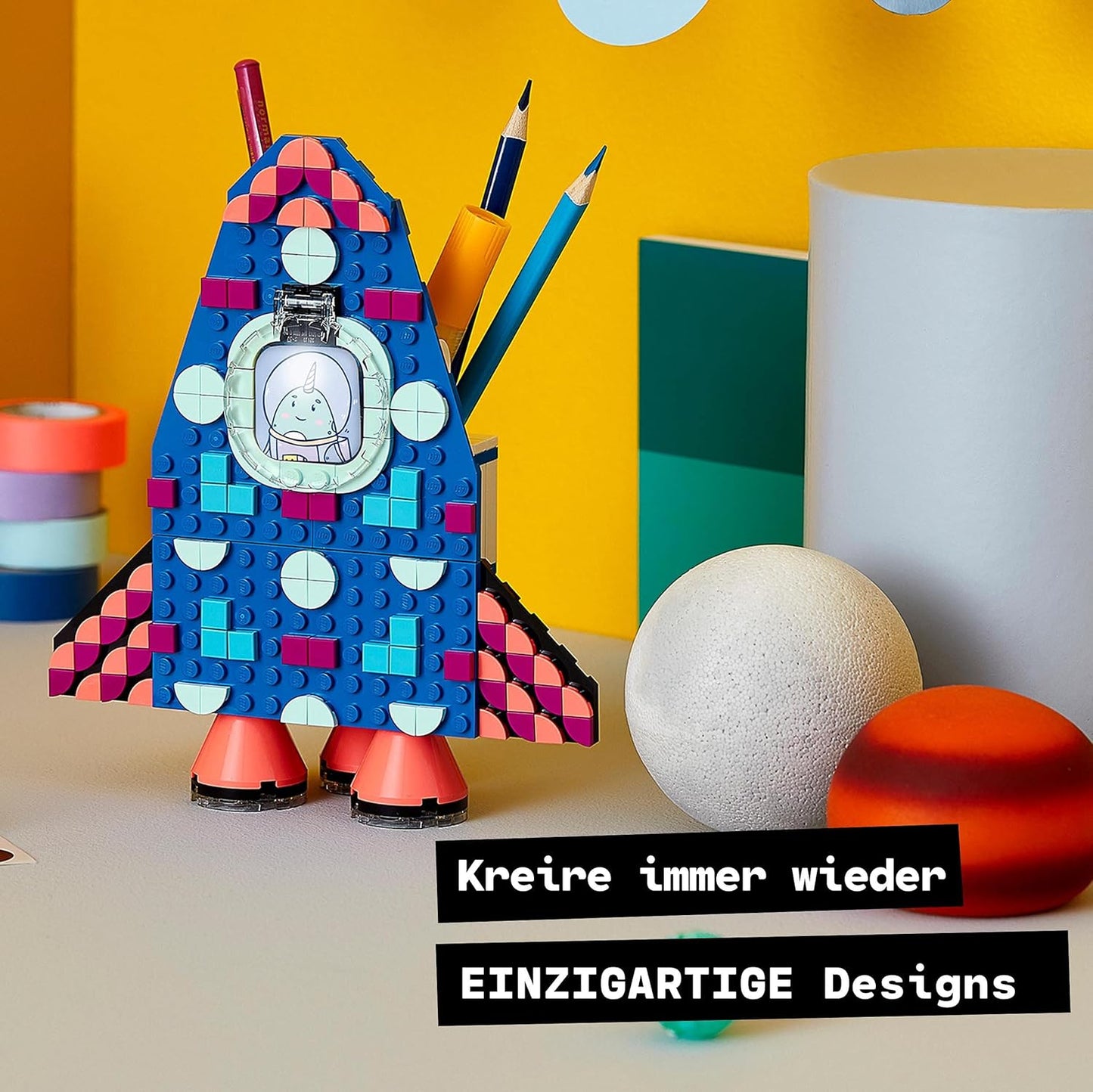DOTS Raketen Stiftehalter Bastelset für Kinder, Single