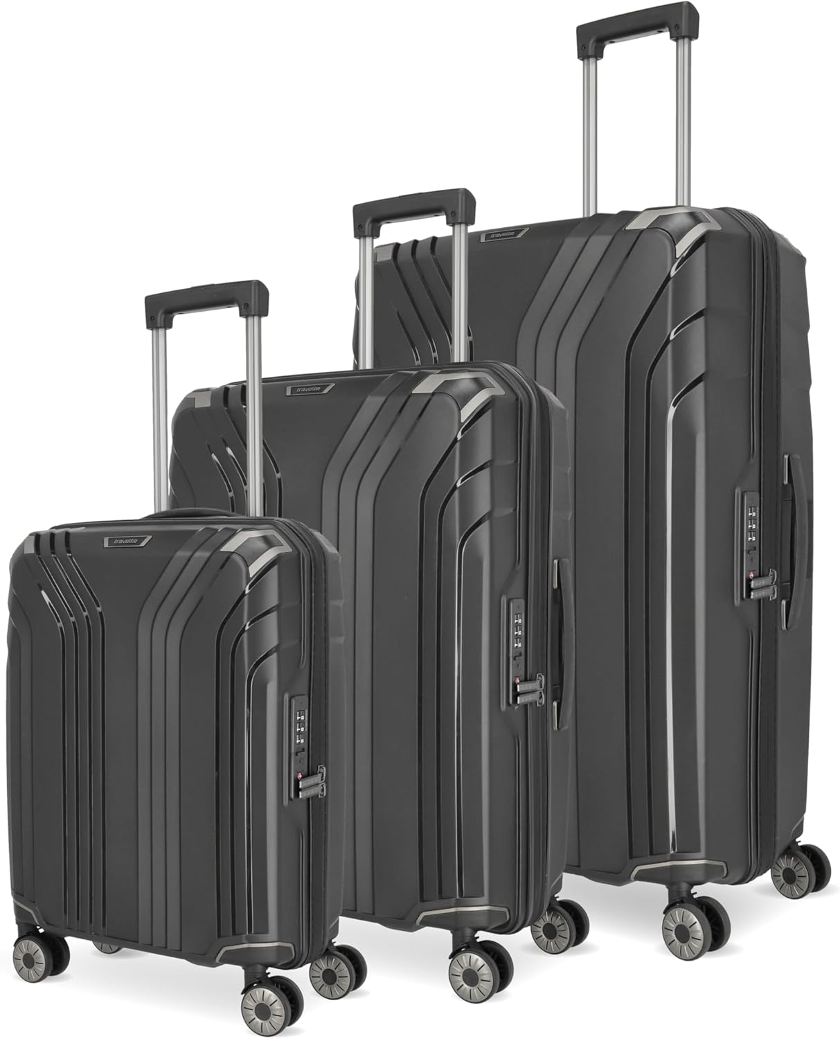 3-teiliges Hartschalenkoffer Set ELVAA mit TSA Schloss, Schwarz, Koffer Set (L/M/S)