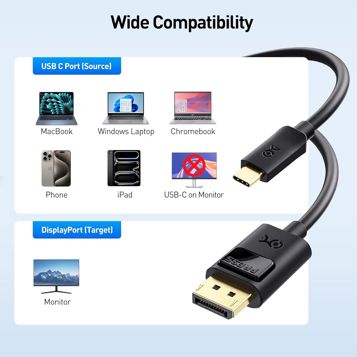 USB-C zu DisplayPort 1.4 Kabel