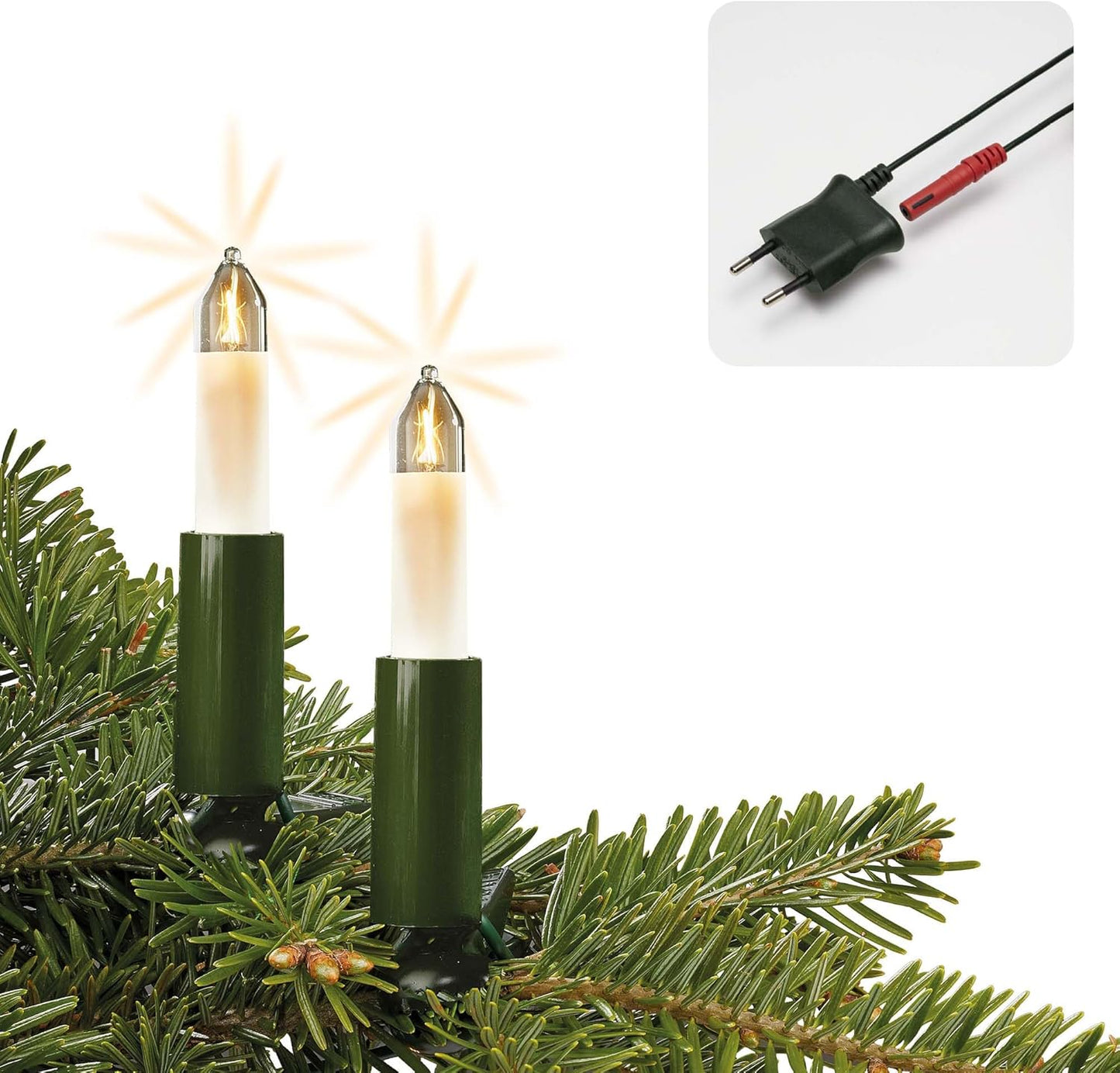 Weihnachtsbaum Lichterkette mit Clip, 10 Lichter / 6,3m beleuchtet / Weiss