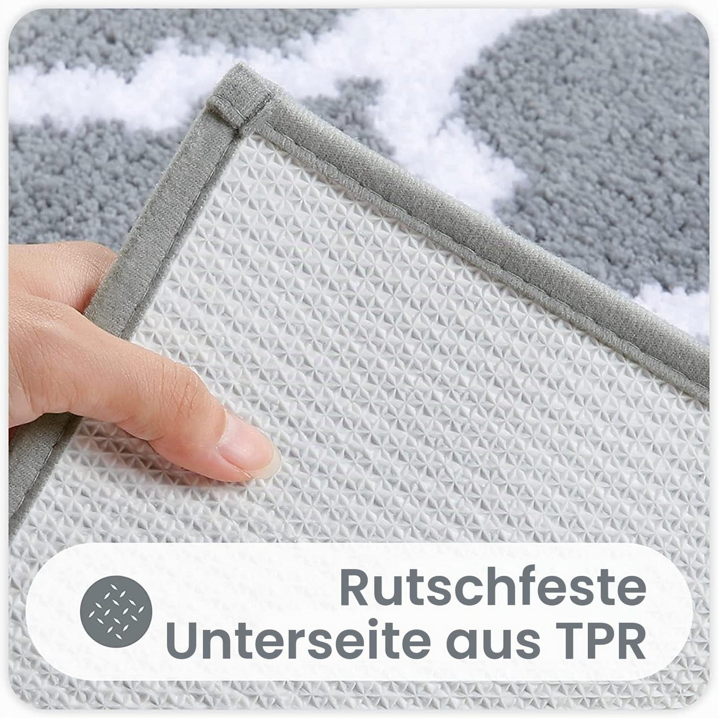 2-teiliges Badematten-Set, 50 x 60 cm (U-förmig) + 50 x 76 cm (Rechteckig) Grau