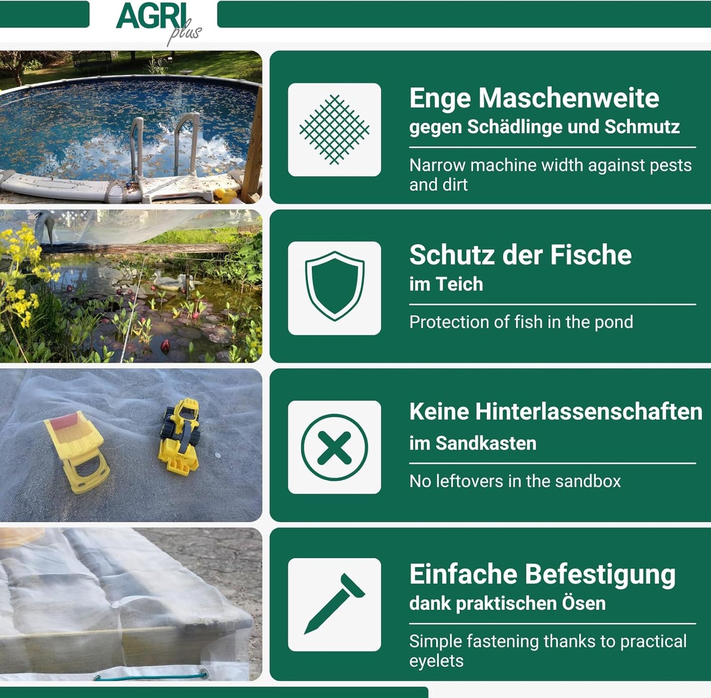 Engmaschiges Universalnetz 4x4 m für Sandkasten & Pool, 4,00 m x 4,00 m