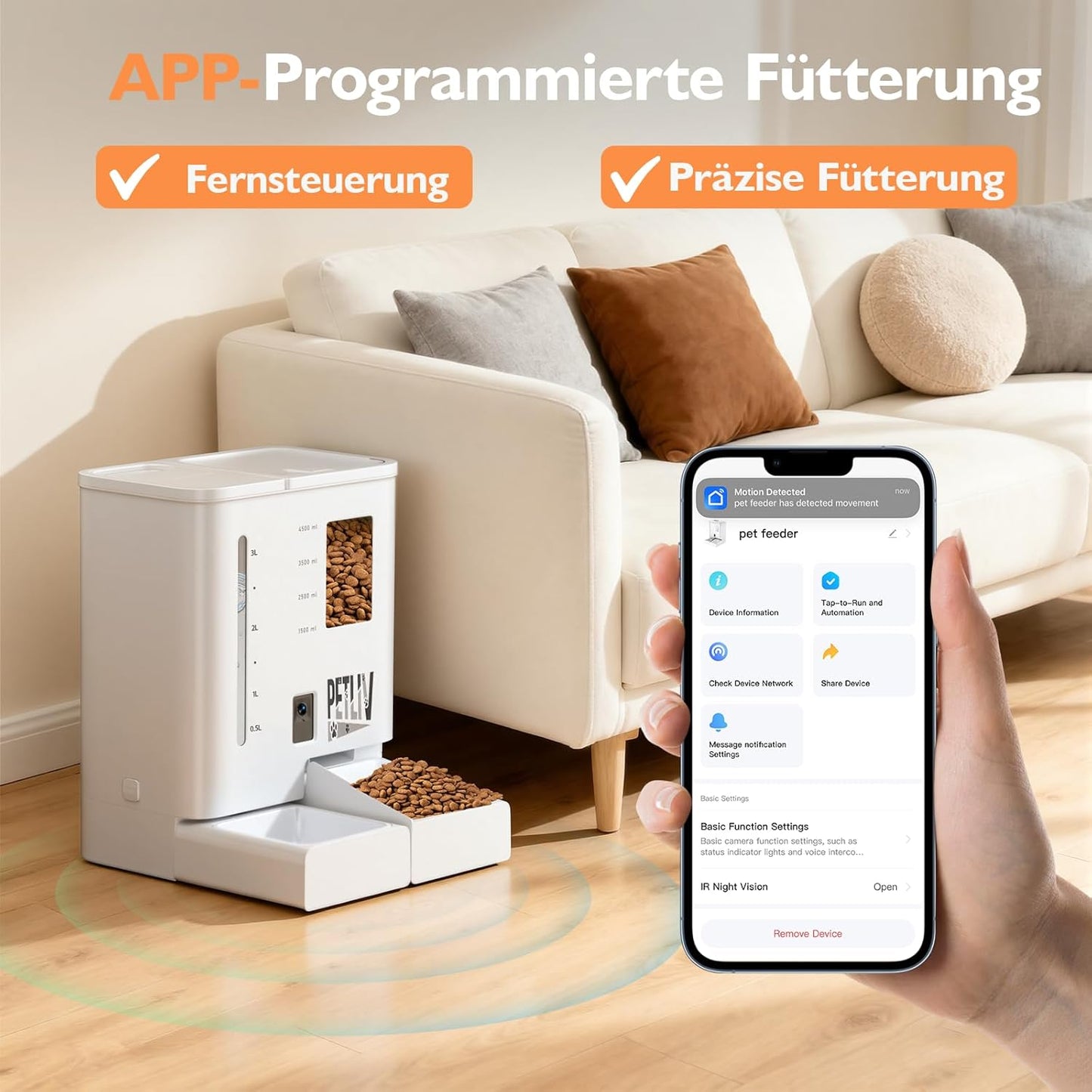 Futterautomat mit Kamera und App-Steuerung