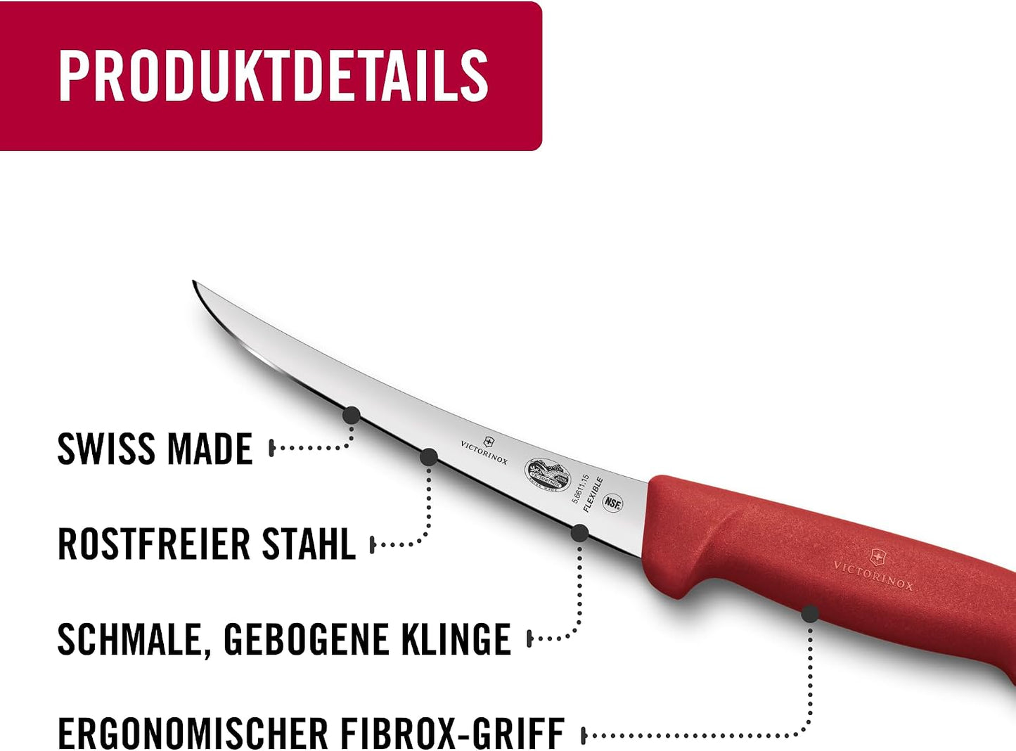Fibrox Ausbeinmesser mit gebogener Klinge, 15 Cm – Rot