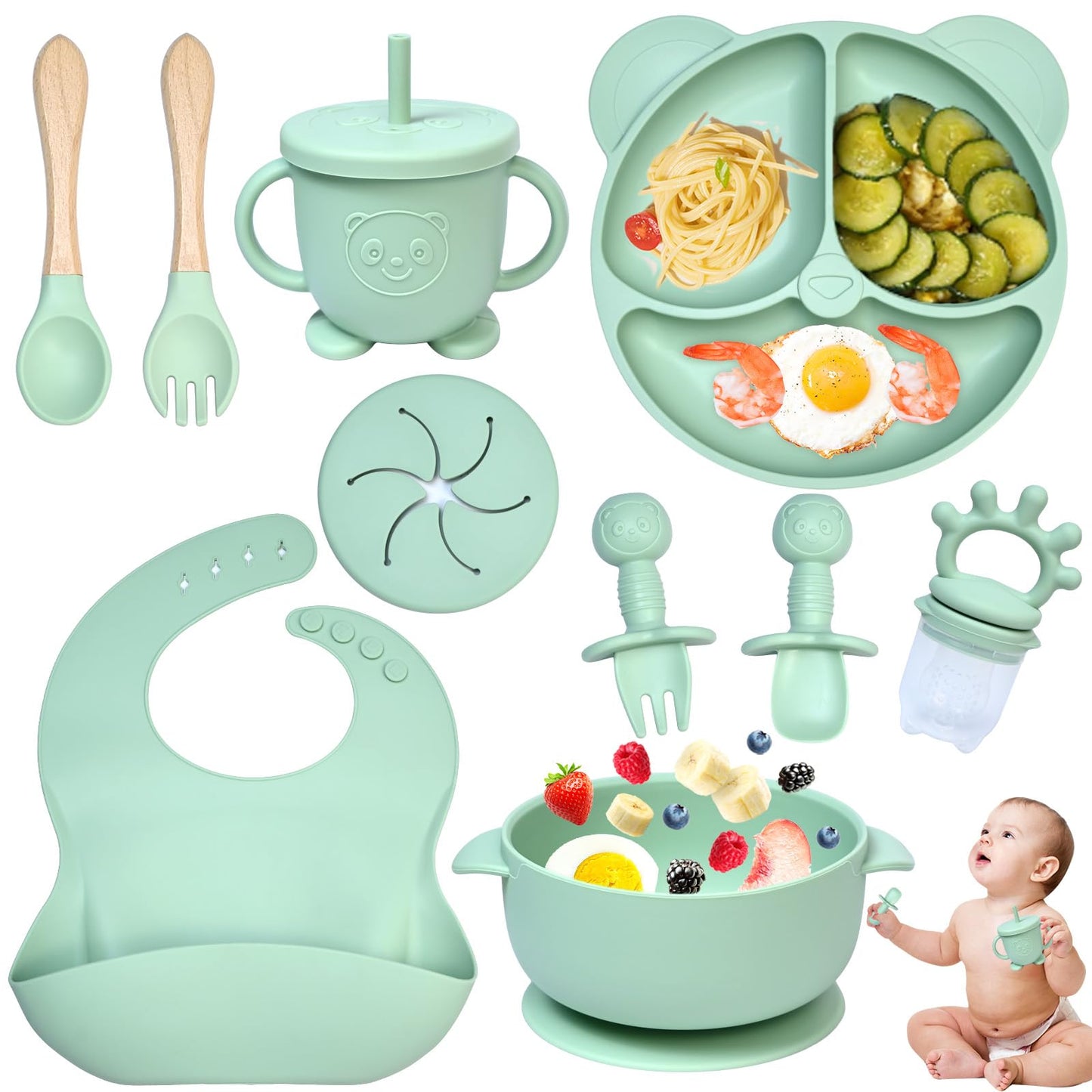 Baby-Geschirrset mit Saugnapf, Grün