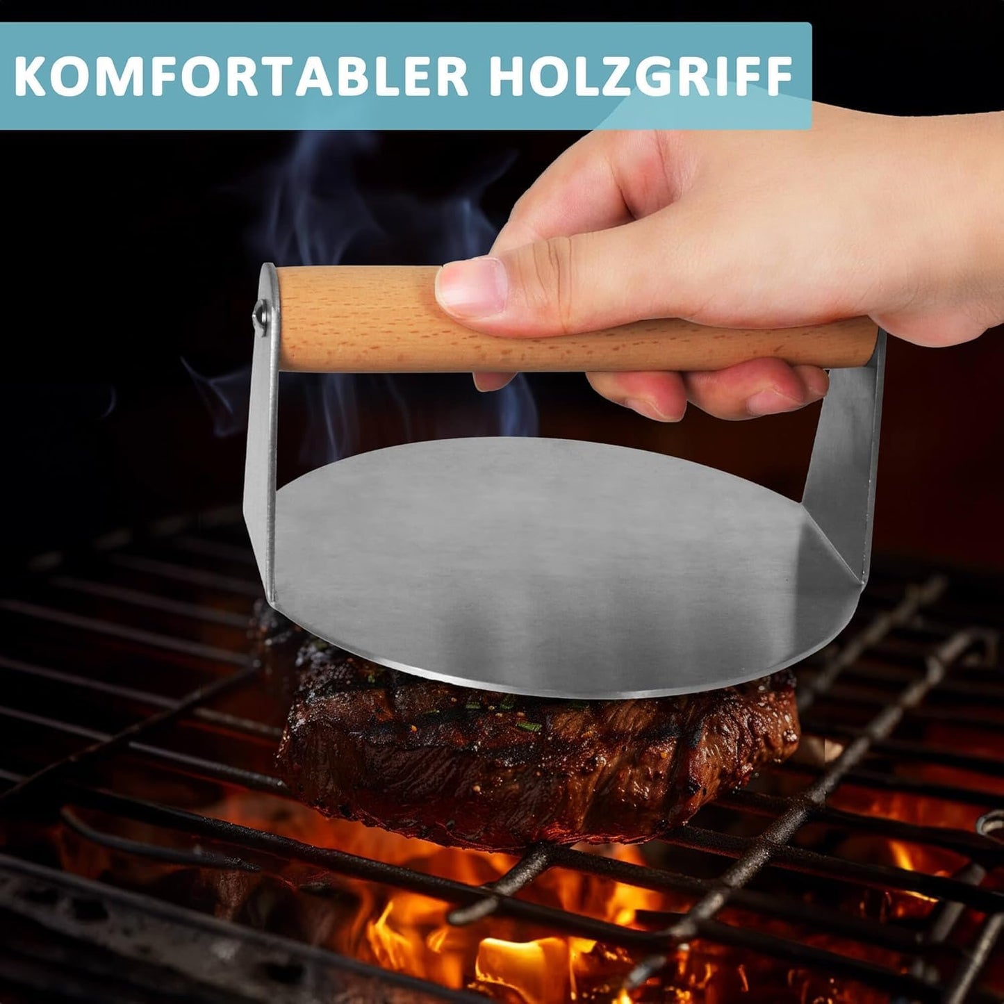 Burger Smasher Set mit Pfannenwender und Grillspachtel, 5 Stück