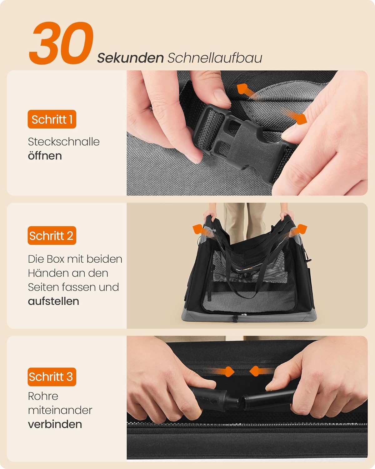 Faltbare Hundetransportbox mit vier Türen, L 76 x B 53 x H 53 cm
