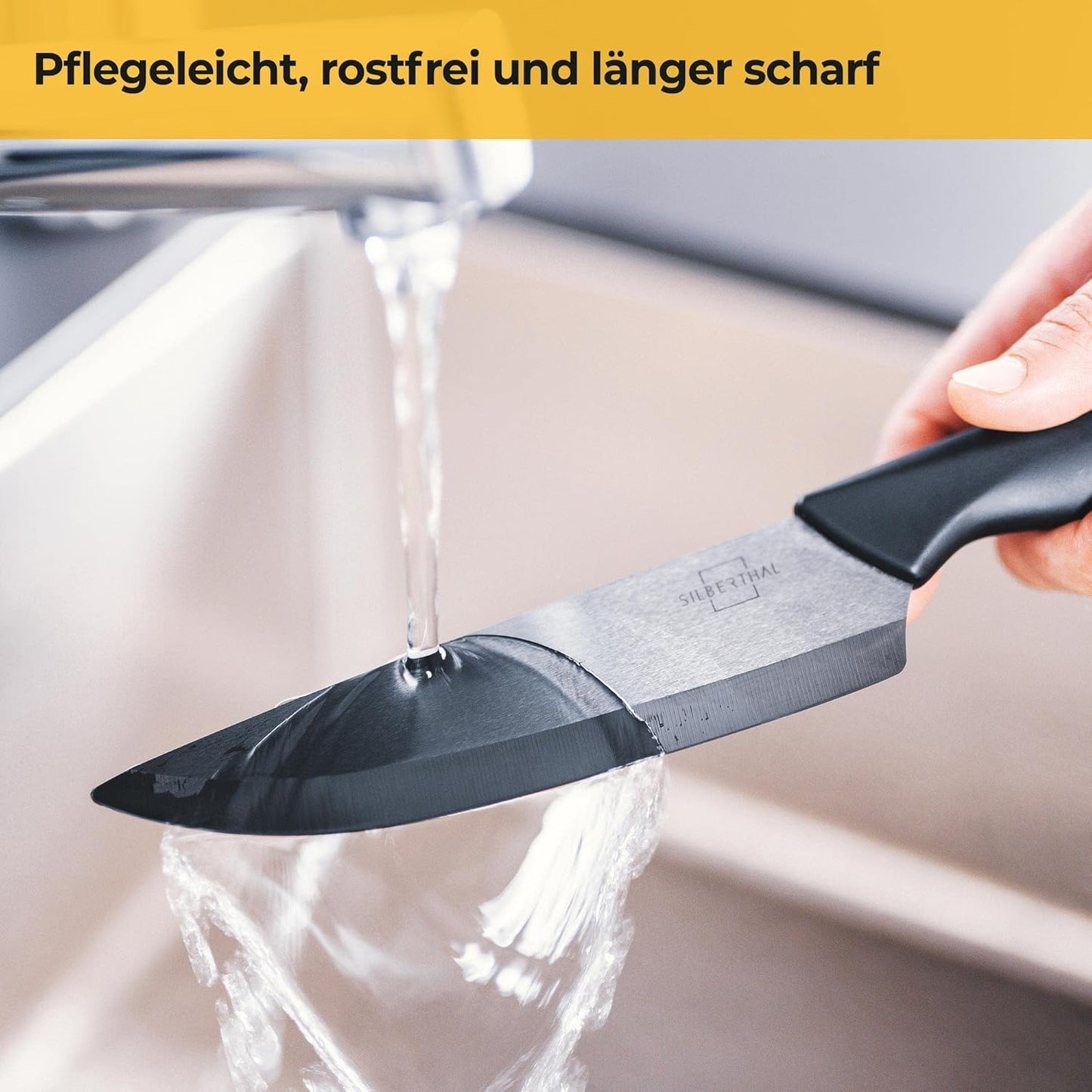 Messerblock mit Messer, Schwarz + 3tlg. Messerset