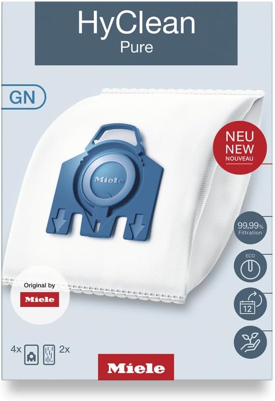 4 x HyClean Pure GN Staubsaugerbeutel, 4 Beutel + 2 Filter (Höhere Filtration)
