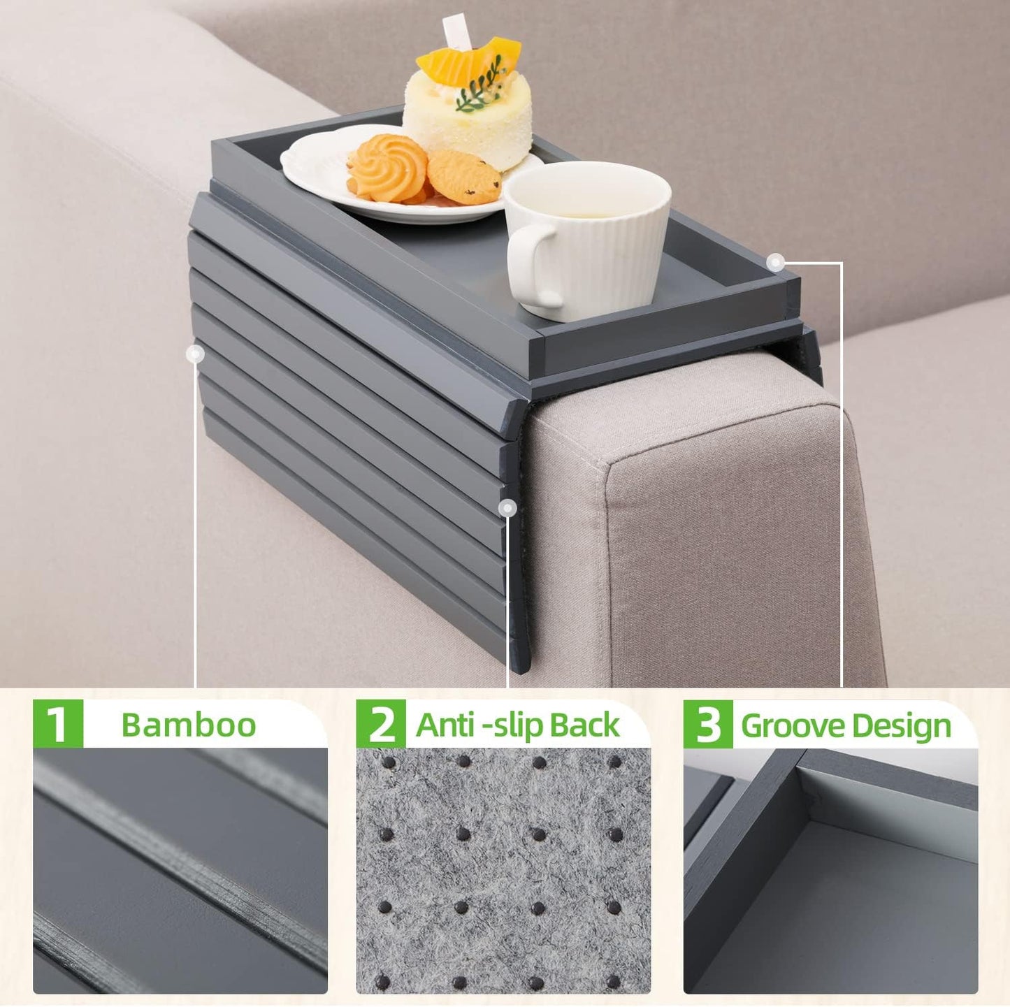 Sofa Armlehnen-Tisch, Grau