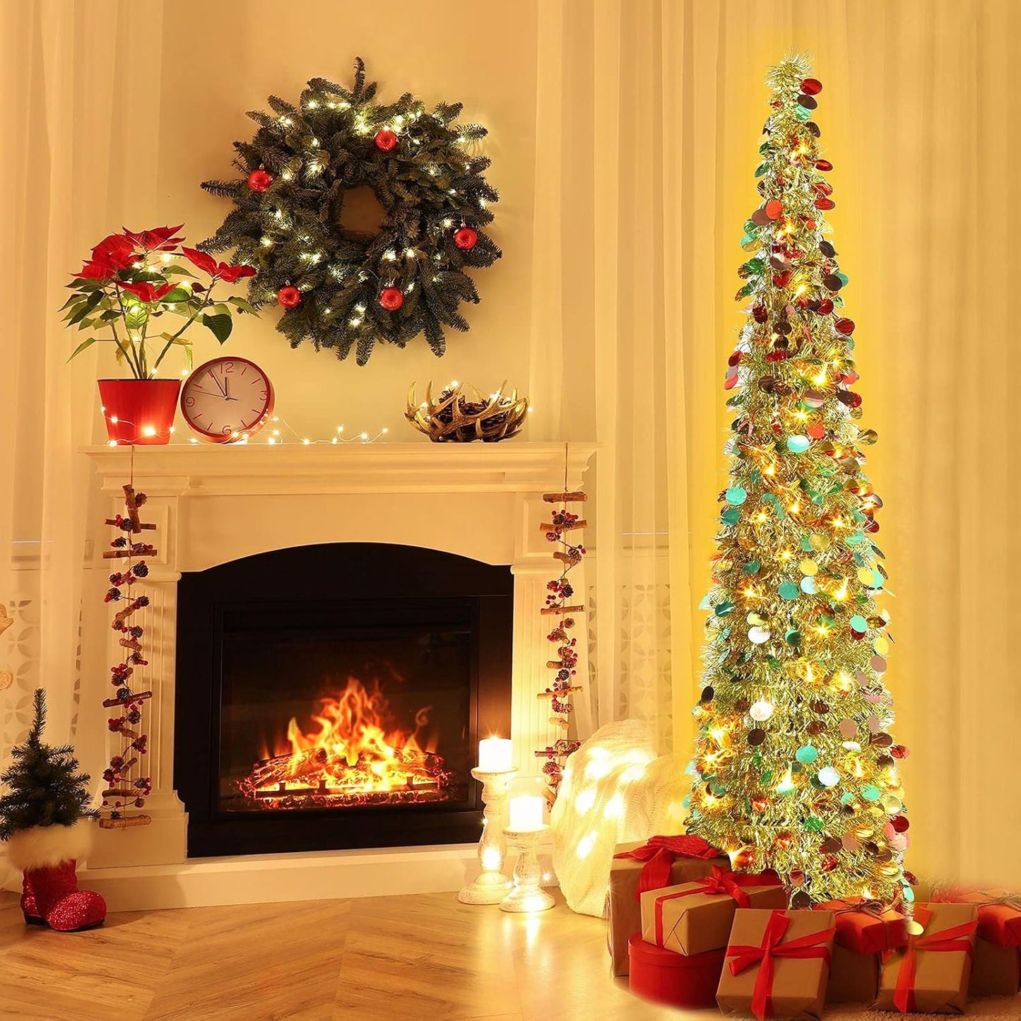 Pop-Up Lametta Weihnachtsbaum, 152.4 cm Buntes Gold