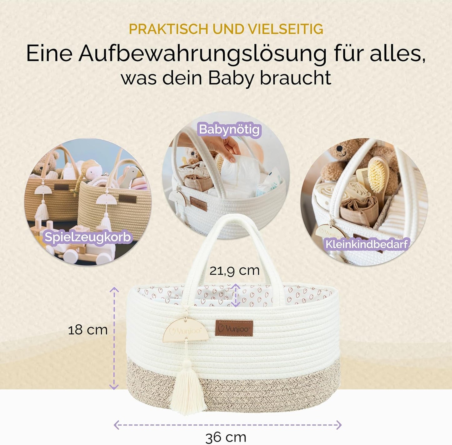 Wickeltisch Organizer mit herausnehmbaren Fächern, Weiß Beige