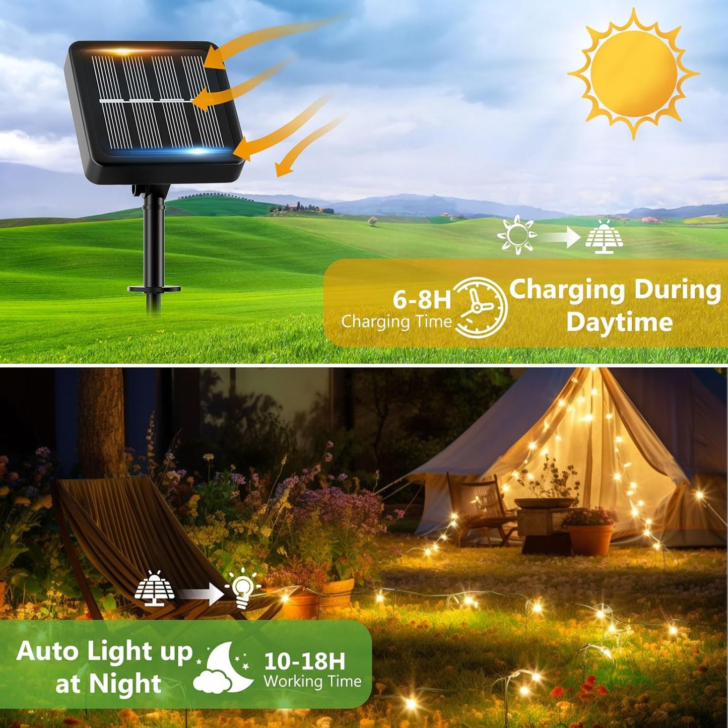 Solar-Lichterketten (3 Stück), Warmweiss 3 Stück-12M