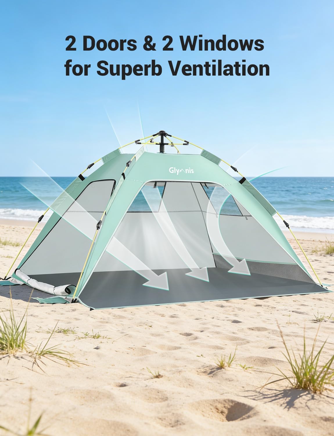 Strandmuschel Quick Up mit UV-Schutz und Windschutz, Grün
