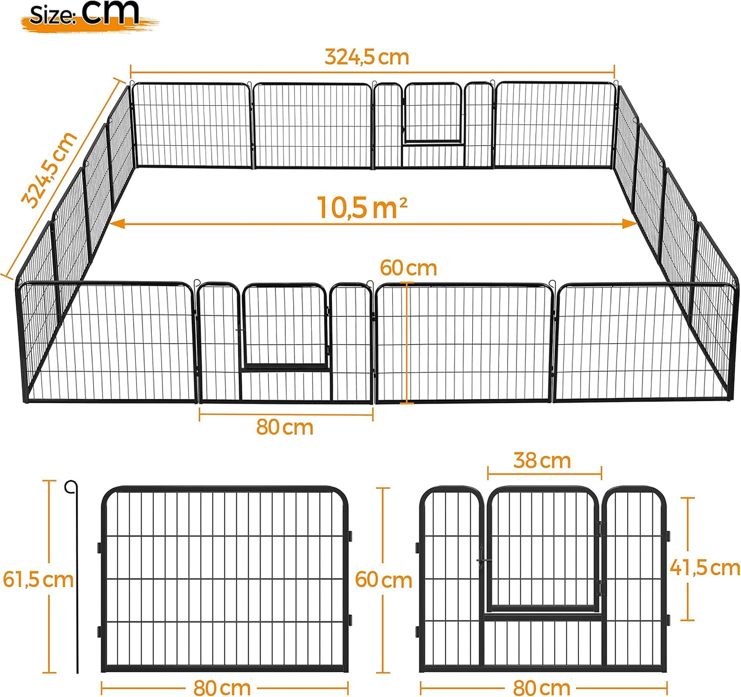 Freigehege mit Türen, 16 tlg - 60cm hoch