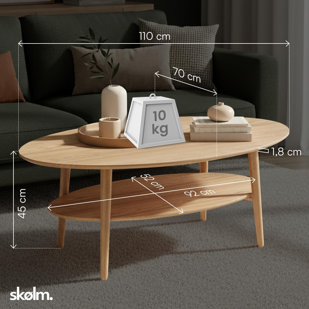 Ovaler Couchtisch aus Eiche, Natur oval