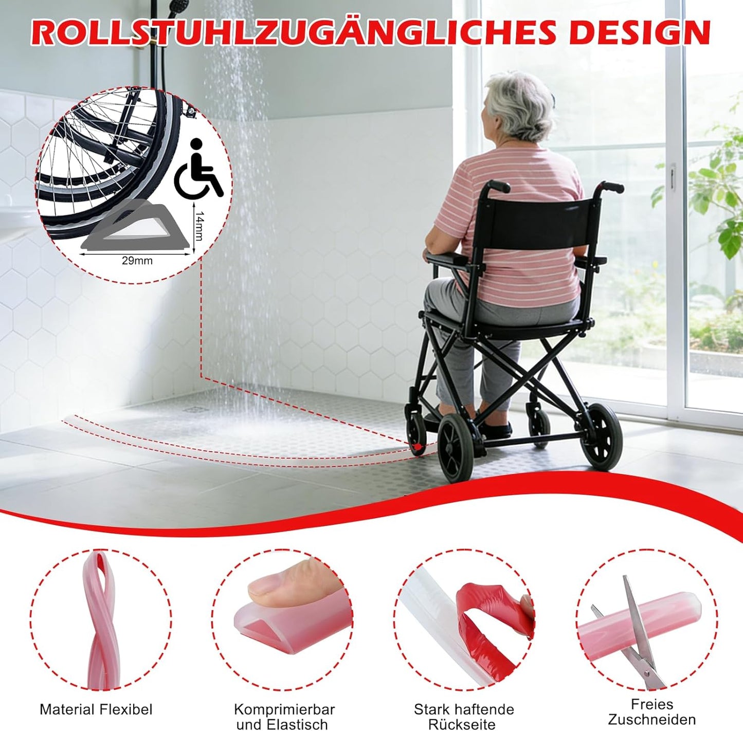 Selbstklebende Schwallschutzleiste für Dusche