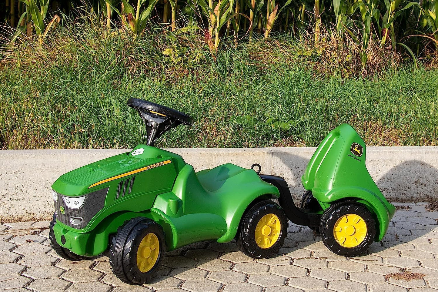 Babyrutscher Minitrac John Deere 6150R mit kippbarem Anhänger, mit Anhänger grün