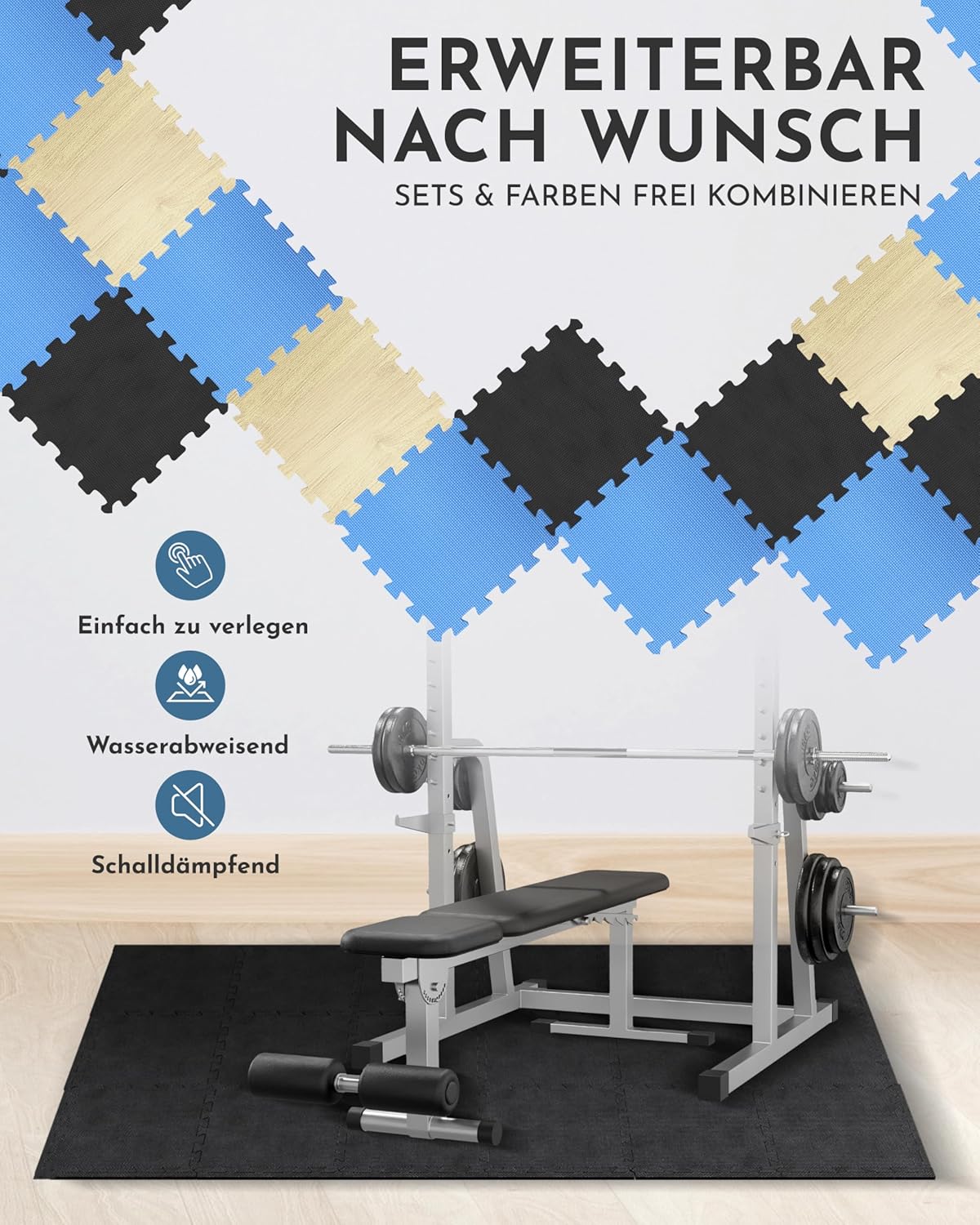 Bodenschutzmatte Fitness 1 x 18, Bodenschutzmatte Anthrazit | 18 Matten | 1,7 M²