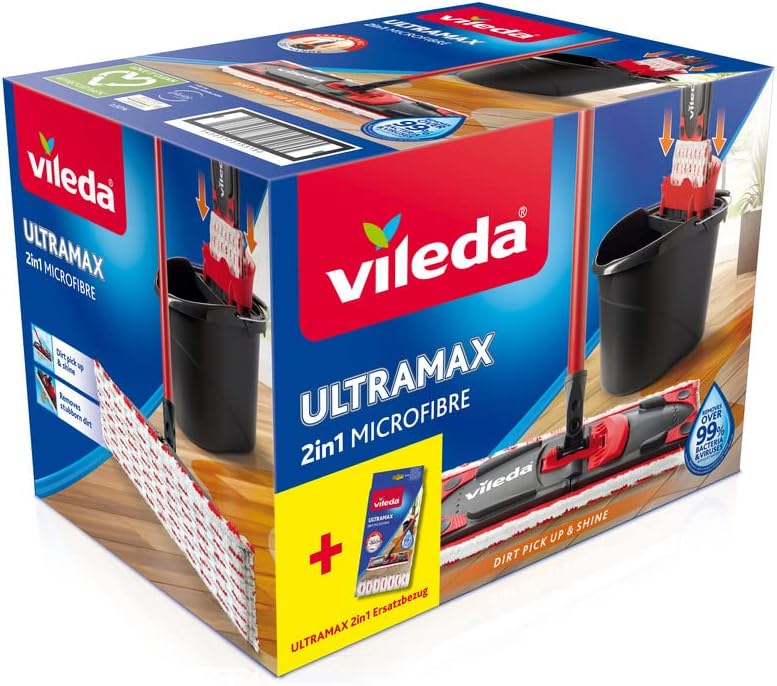 Ultramax 2in1 Bodenwischer Komplett-Set, Ultramax Set + 1 extra Mikrofaser Bezug Standard Grau