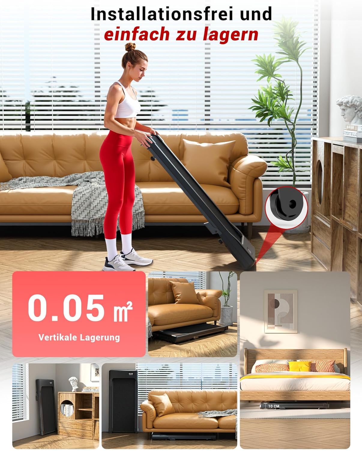Walking Pad mit Steigung und App-Steuerung, 90cm Helles Schwarz