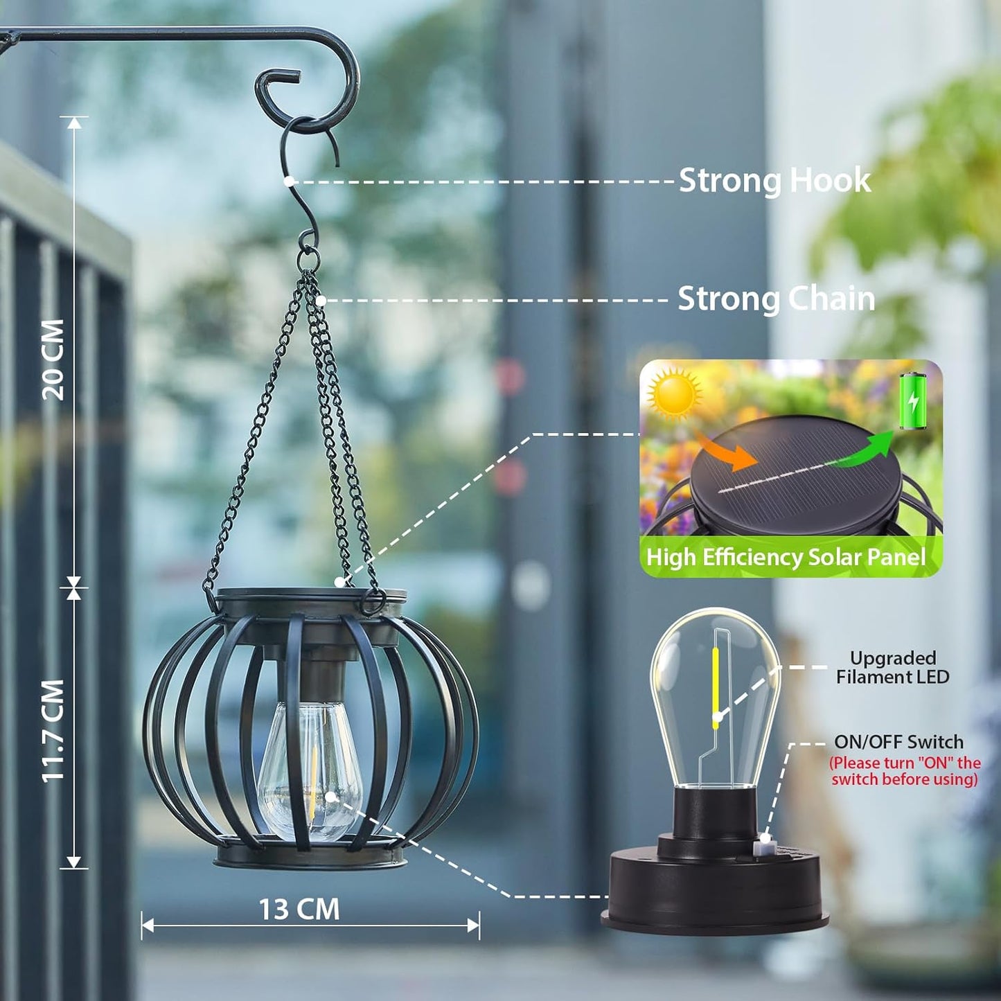 2er-Set Solarlampen, 2 Stück Schwarz Rund