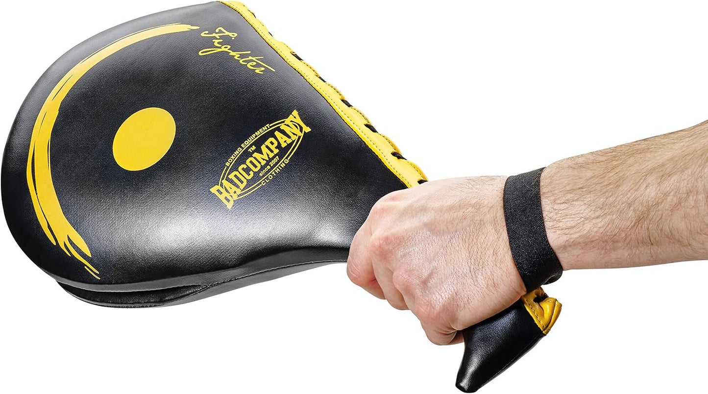Double Kick Mitt Tritt-Handpratze für Taekwondo, schwarz-gelb