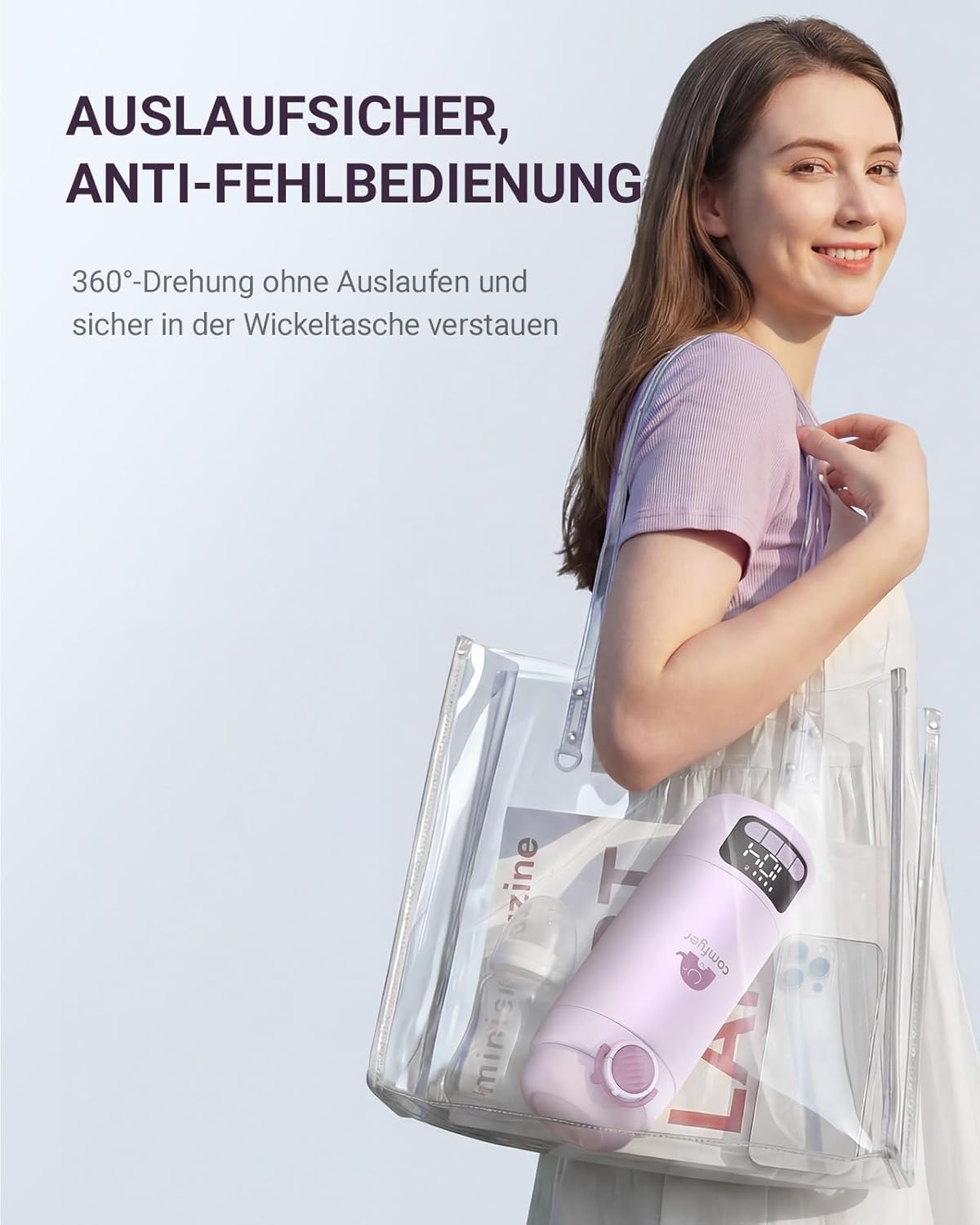 Tragbarer Flaschenwärmer mit Sterilisator, Hell Purple