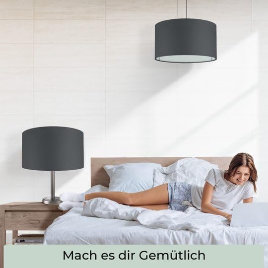 Runder Baumwoll-Lampenschirm (50cm, E14/E27), Schwarz Ø50cm | Höhe 33cm