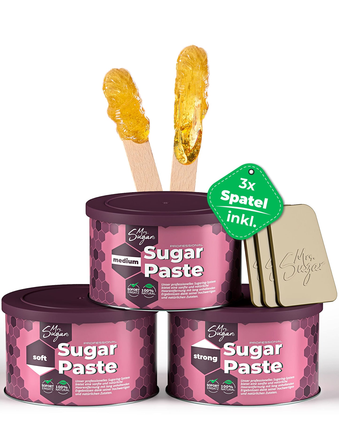 Sugaring Paste Set, 3x550g, mit Spatel, 3er Mix