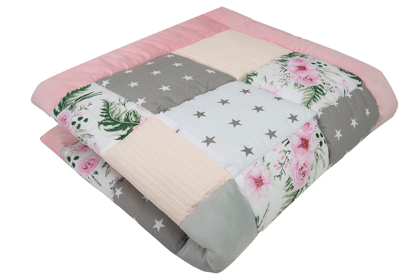 Krabbeldecke, 120x120cm Rosa Blumen