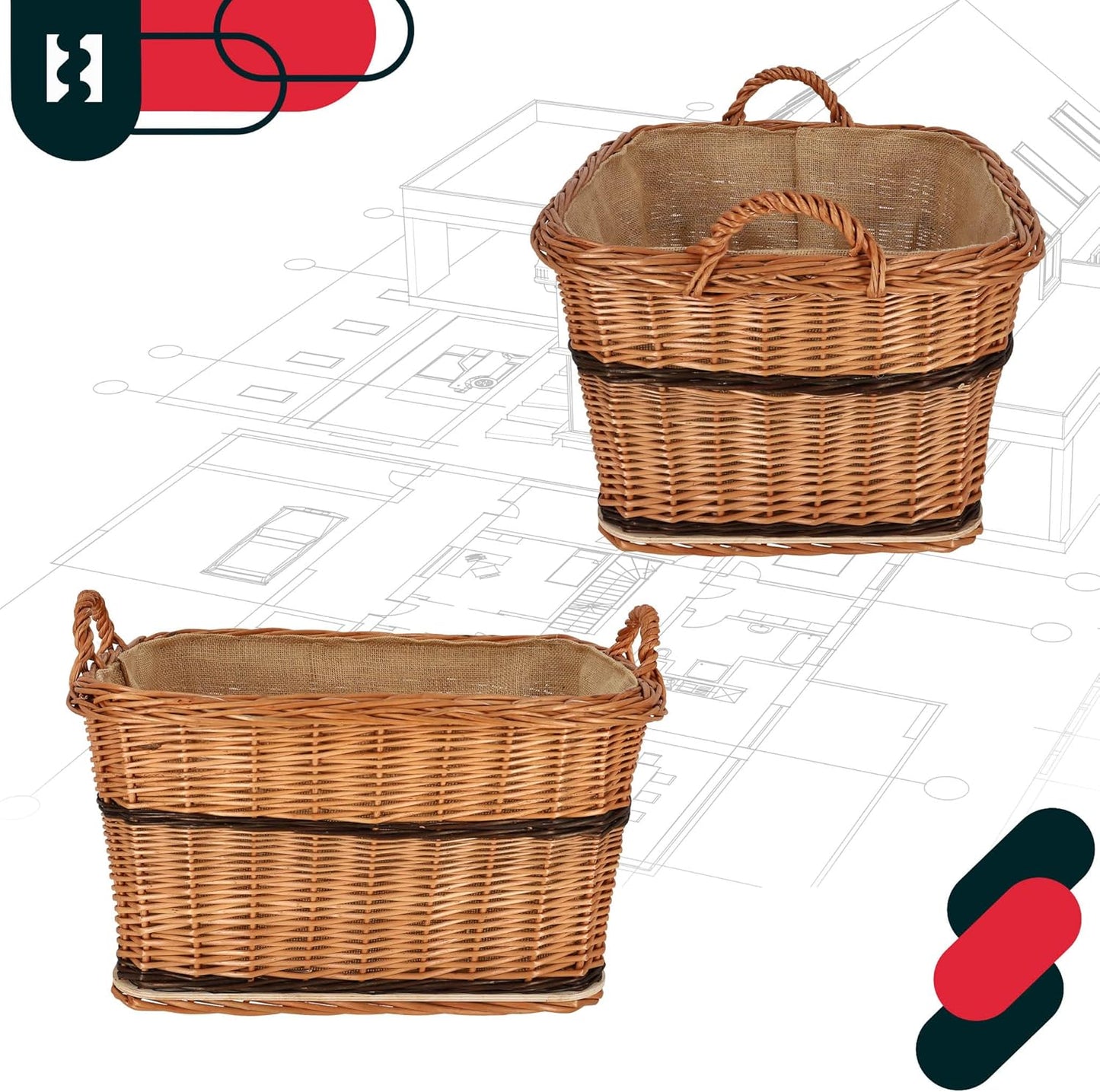 Weidenkorb für Brennholz, Zweifarbig 55x45 cm