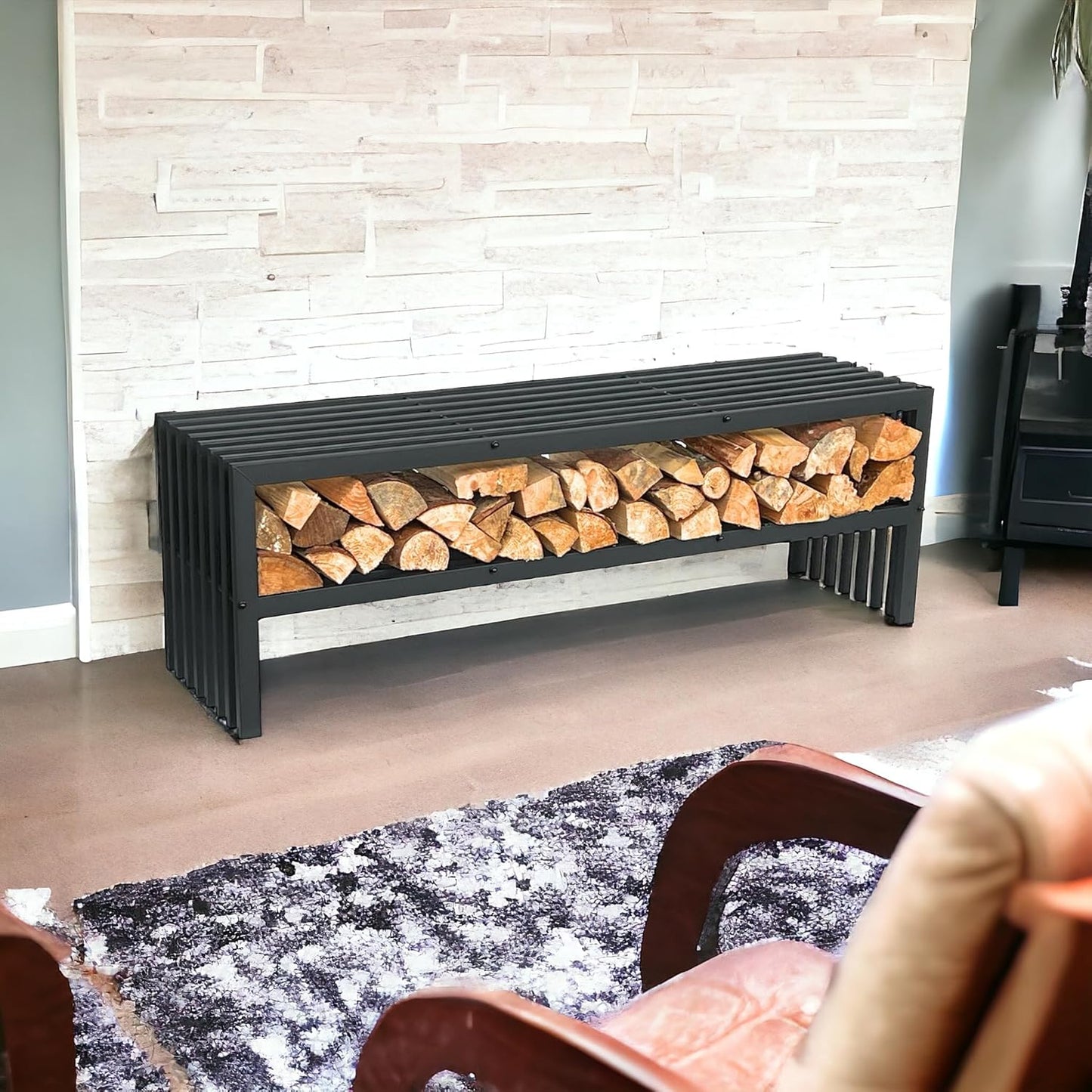 Kaminholzregal mit Sitzbank