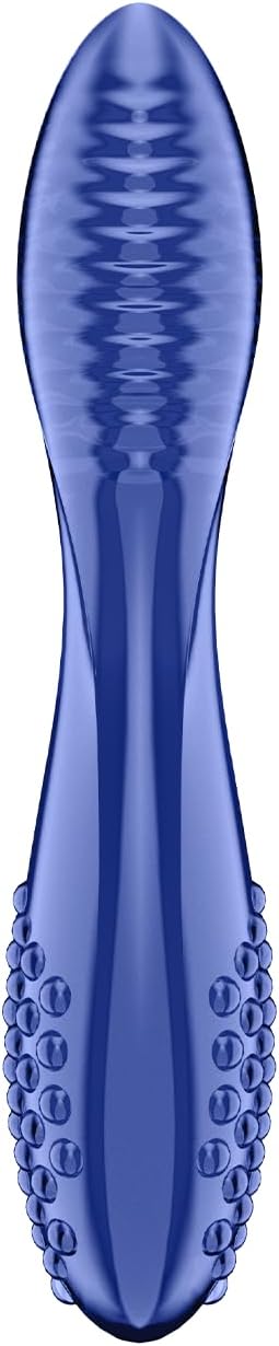 Dazzling Crystal 2 Glasdildo mit Rillen & Noppen, Hellblau