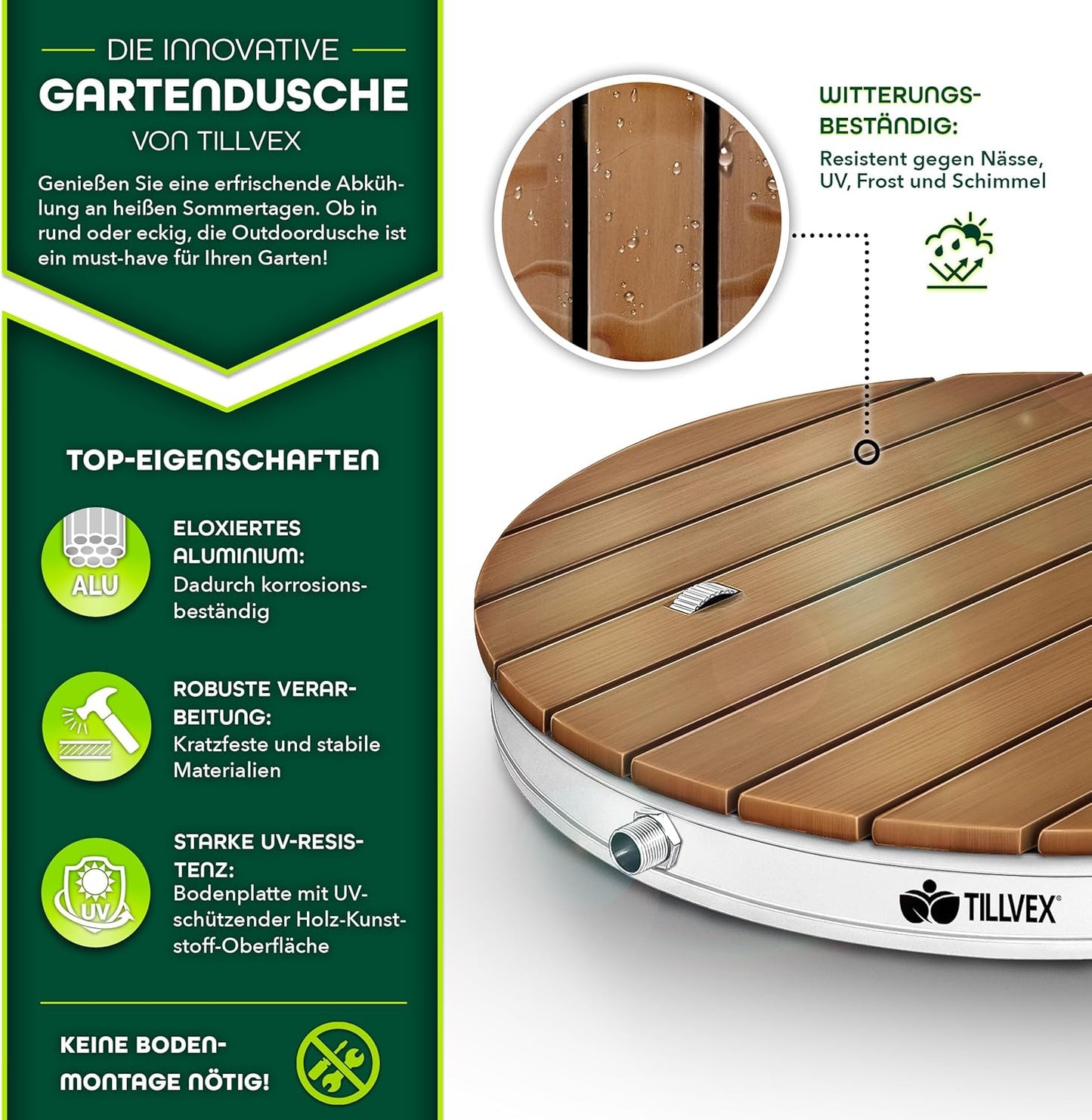 Gartendusche Outdoor mit Fussrad und Fontänenhöhe bis 4 m, Braun - Rund