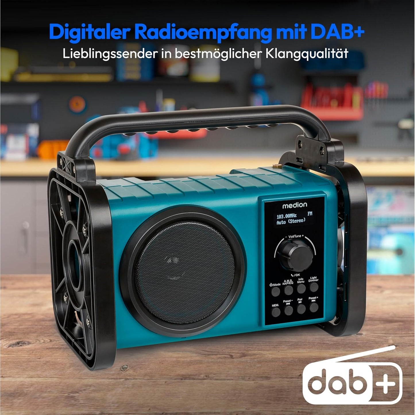 E66877 DAB+ Baustellenradio mit Bluetooth 5.0, Horizontal | 5 Watt (RMS)