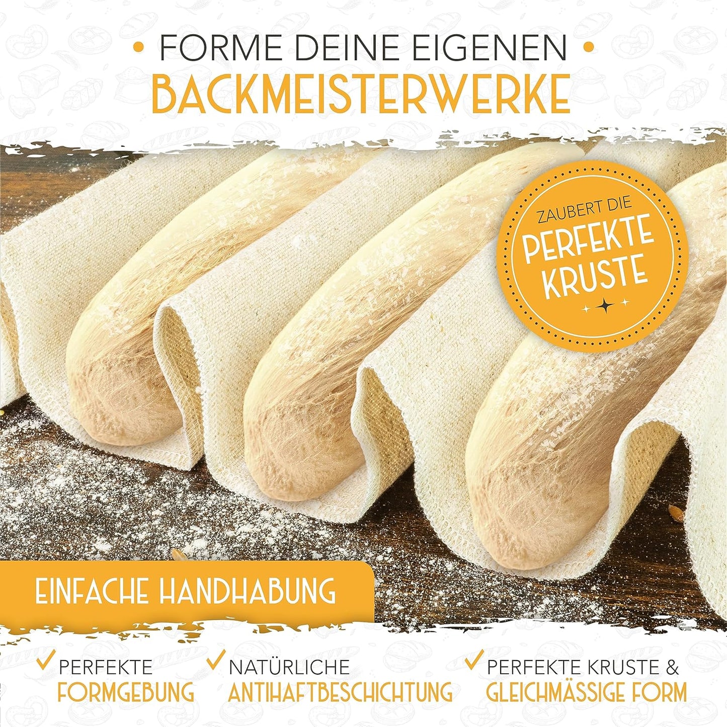 3er Baguette Backform mit Bäckerzubehör, Baguetteform - 3er Set