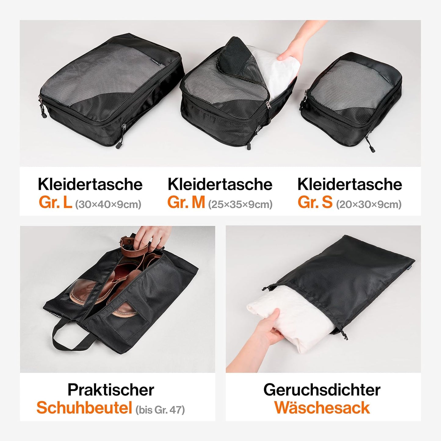 5-teiliges Packwürfel-Set, Schwarz 5 Teile Gr. Set