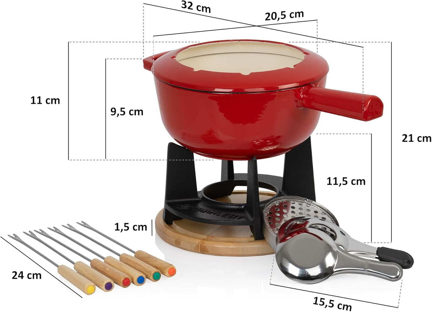 Fondue-Set, Rot / Creme Emailliert