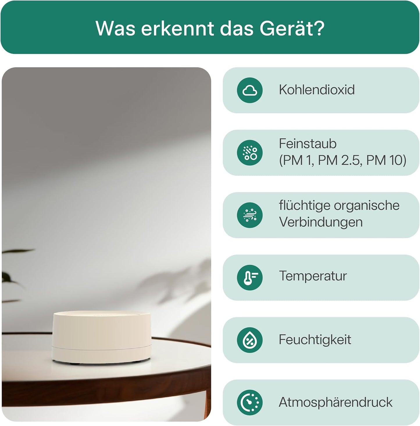Luftqualität-Messgerät mit CO2- und VOC-Sensoren, Weiss