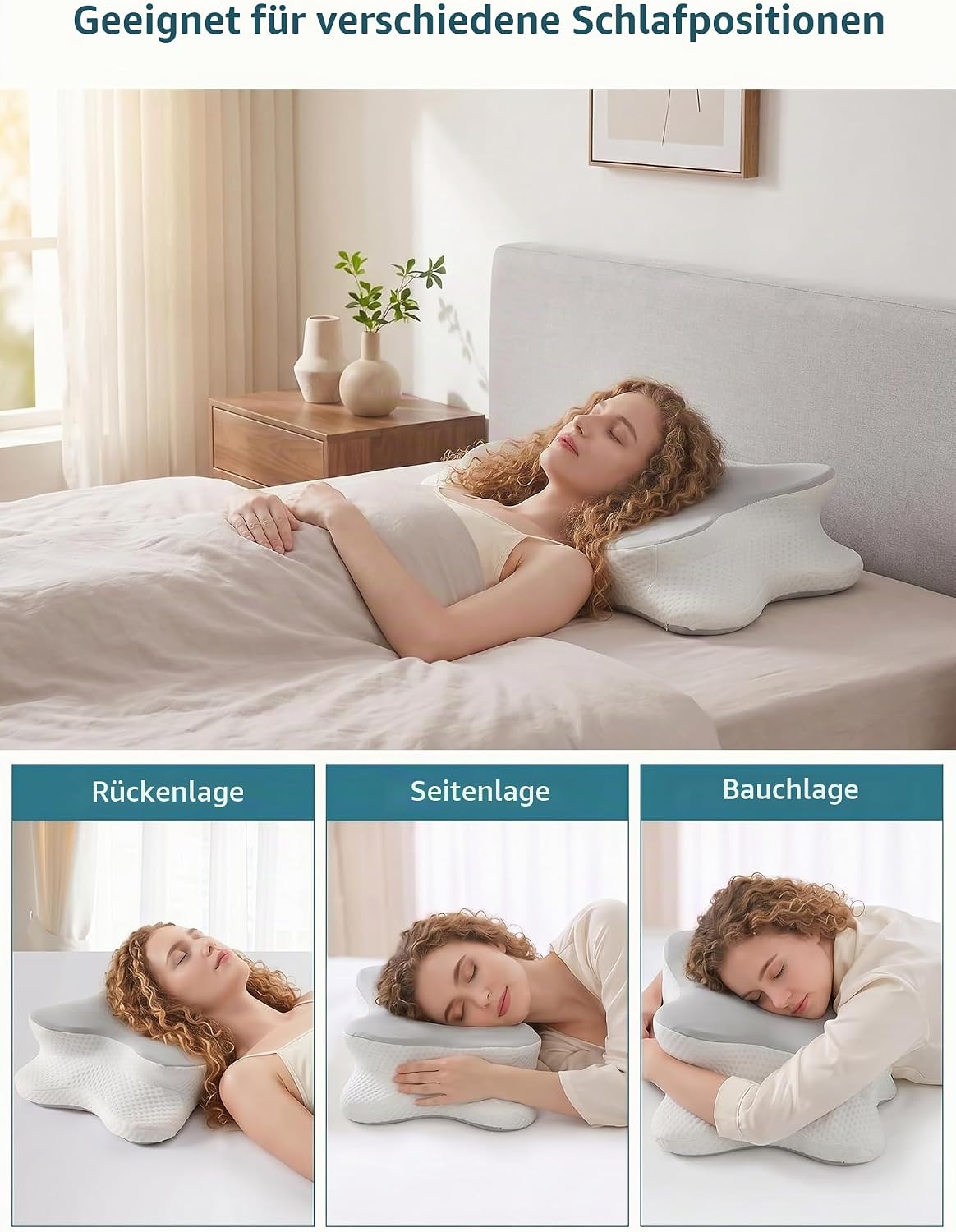 Ergonomisches Kissen für Seiten, Rücken & Bauchschläfer, Grau