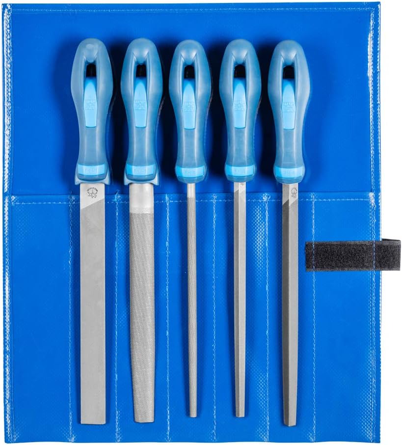 5-teiliges Werkstattfeilen-Set, Werkstattfeilen-Set in PVC-Rolltasche Kreuzhieb H2 Länge 200mm
