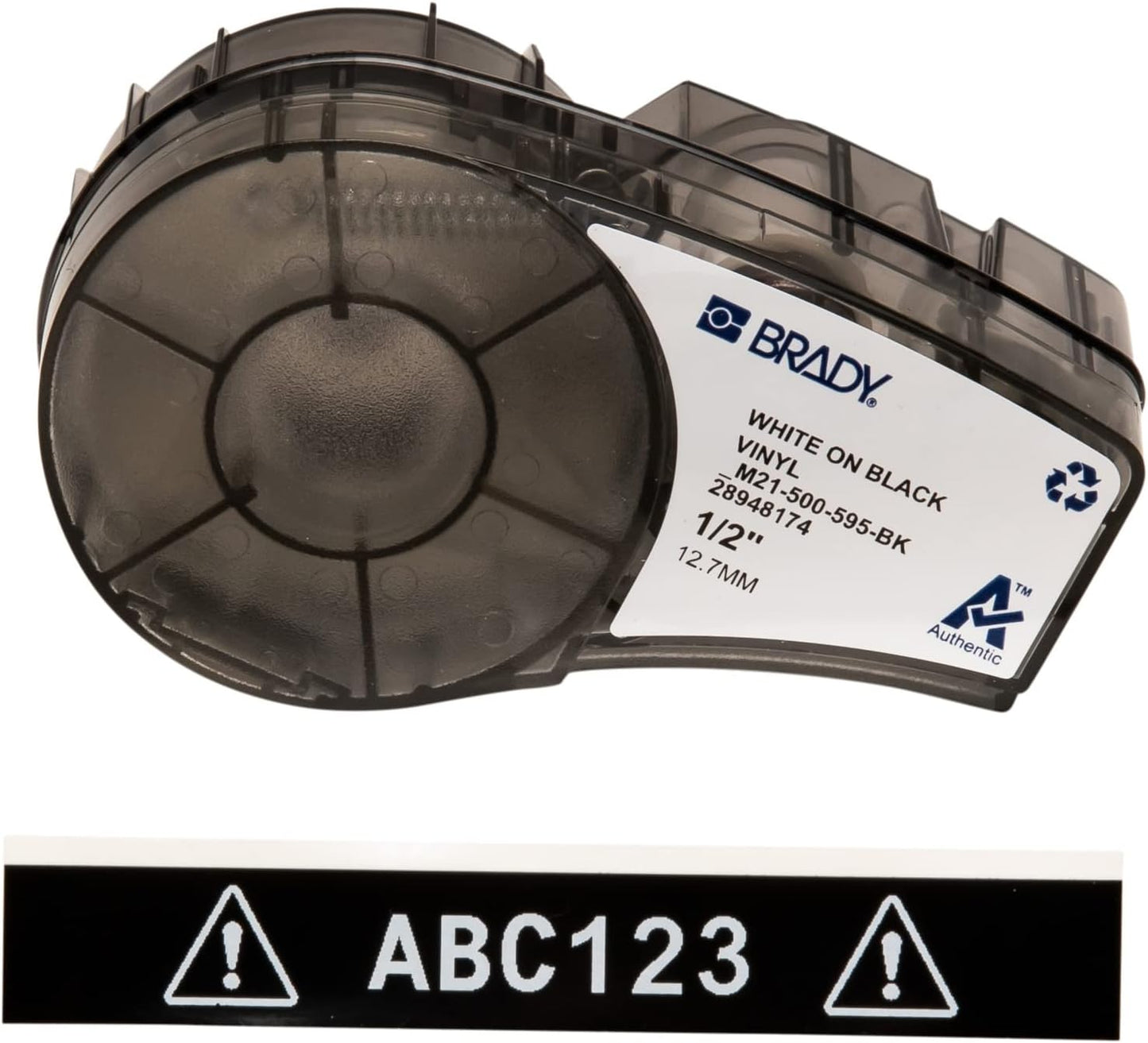 Vinyl-Etikettenband für Etikettendrucker M211 & M210, Etikett Vinyl - Weiss auf Schwarz, 12.70 mm x 6.40 m Labor & Sicherheit und Anlage