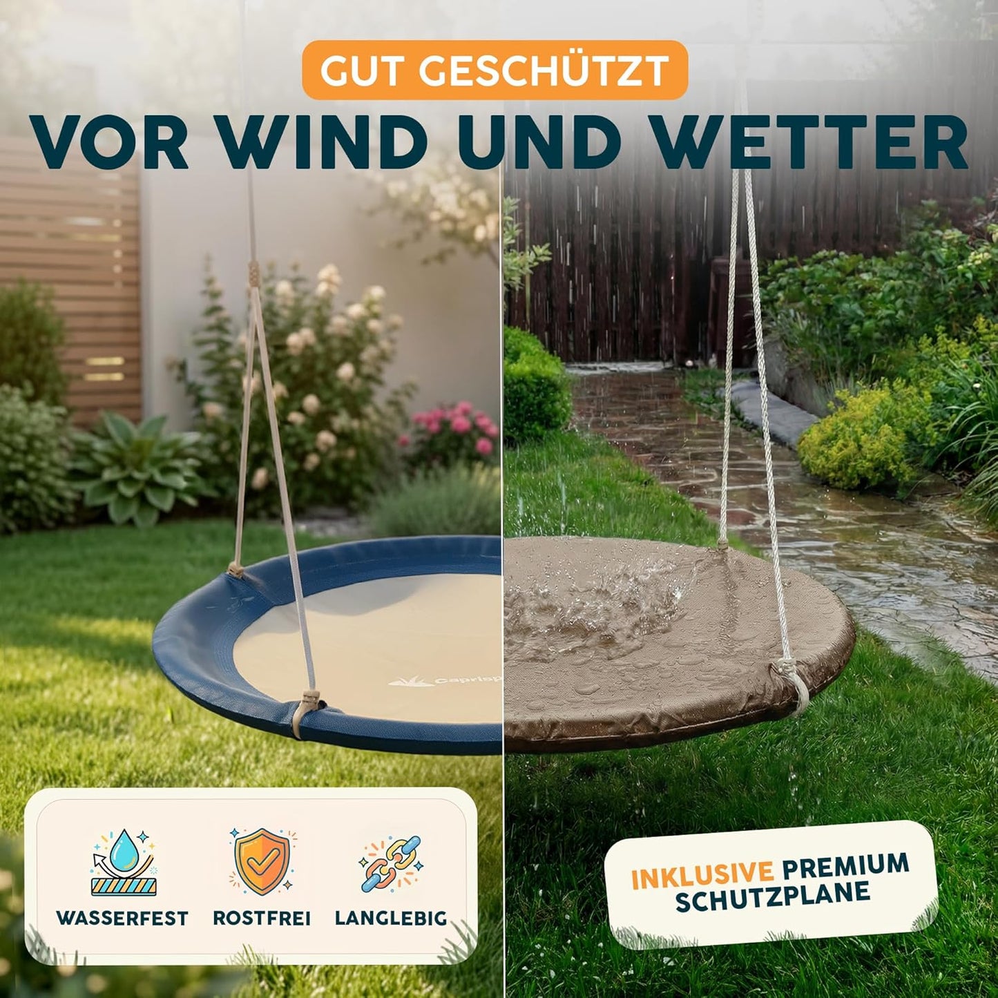 Höhenverstellbare Nestschaukel mit Schutzplane, Blau