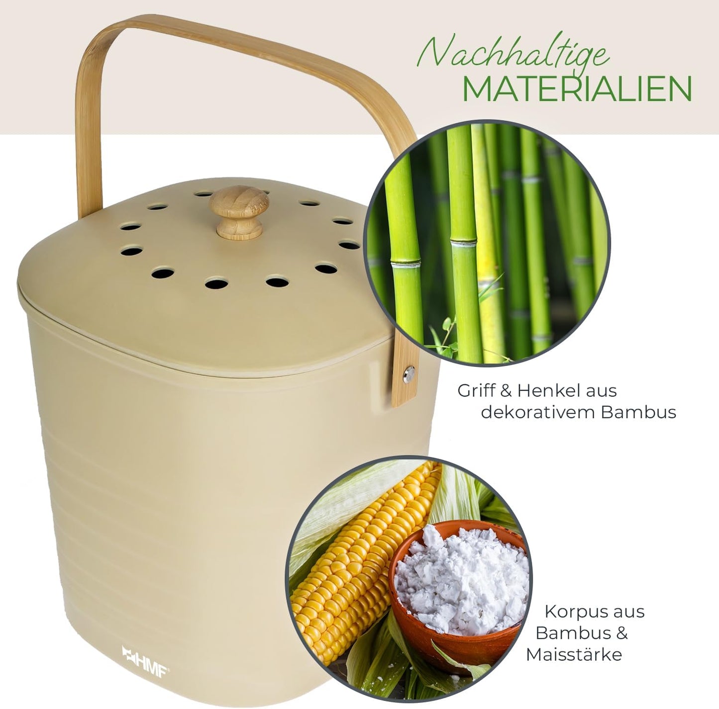 Geruchsdichter Biomülleimer, Beige 6 L
