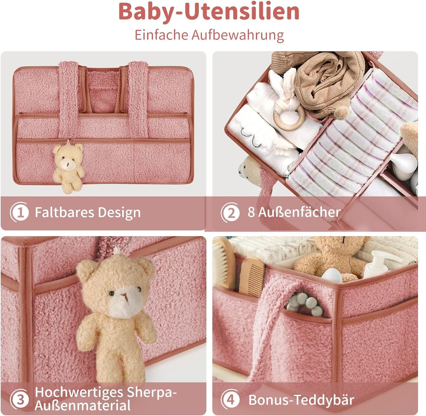 Wickeltisch Organizer mit Fächern, Rosa