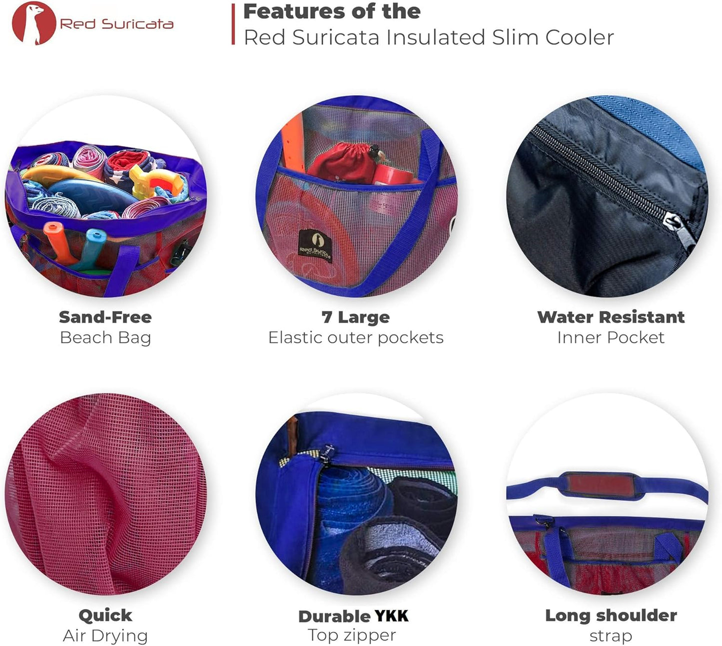 Netz-Strandtasche, Rot/Blau