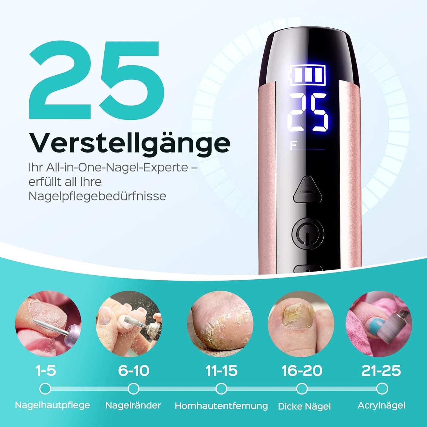 Kabelloser Nagelfräser C51, 35000 u/min, LED-Display, Gold