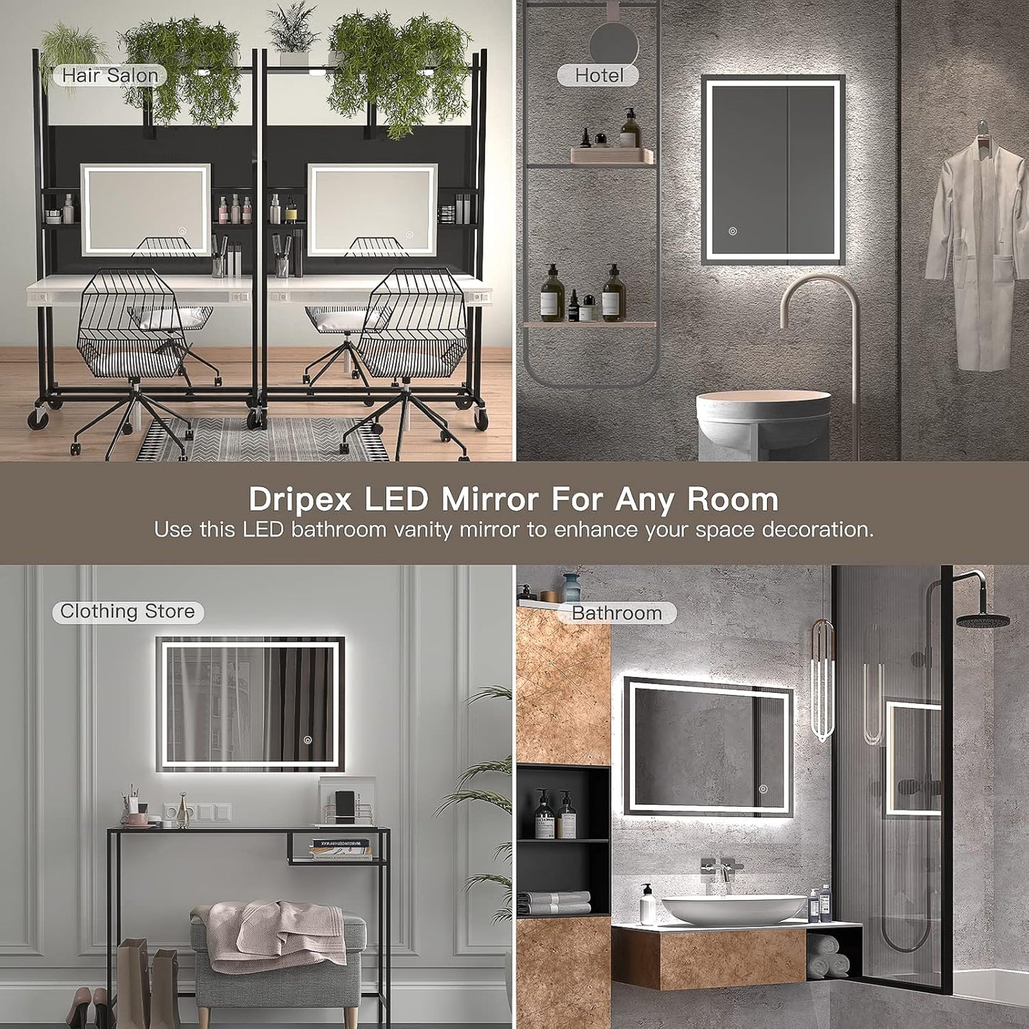 LED Badspiegel mit Touch-Schalter, 50x70 cm, Beschlagfrei + Kaltweiß + Touch 50L x 70B cm