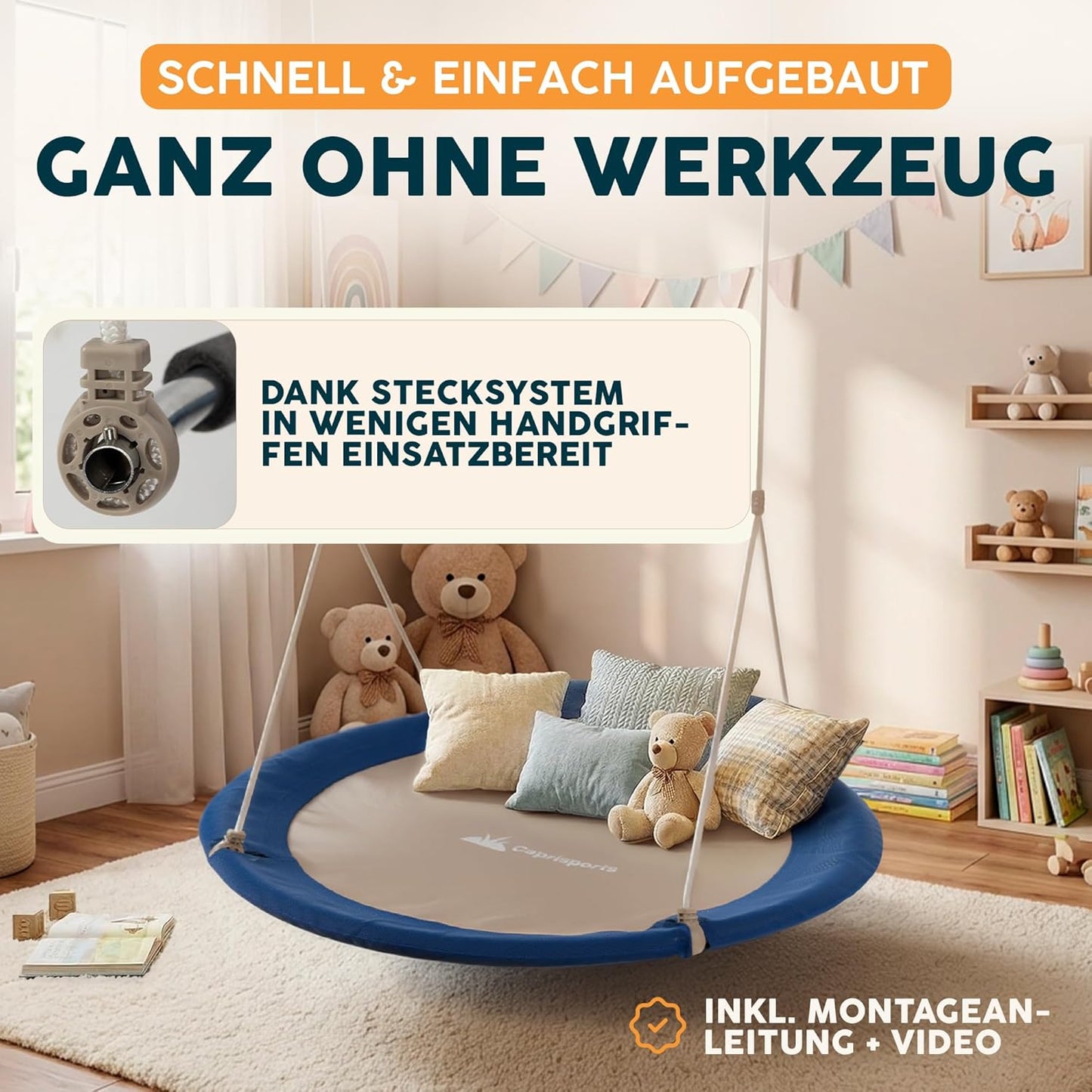 Höhenverstellbare Nestschaukel mit Schutzplane, Blau